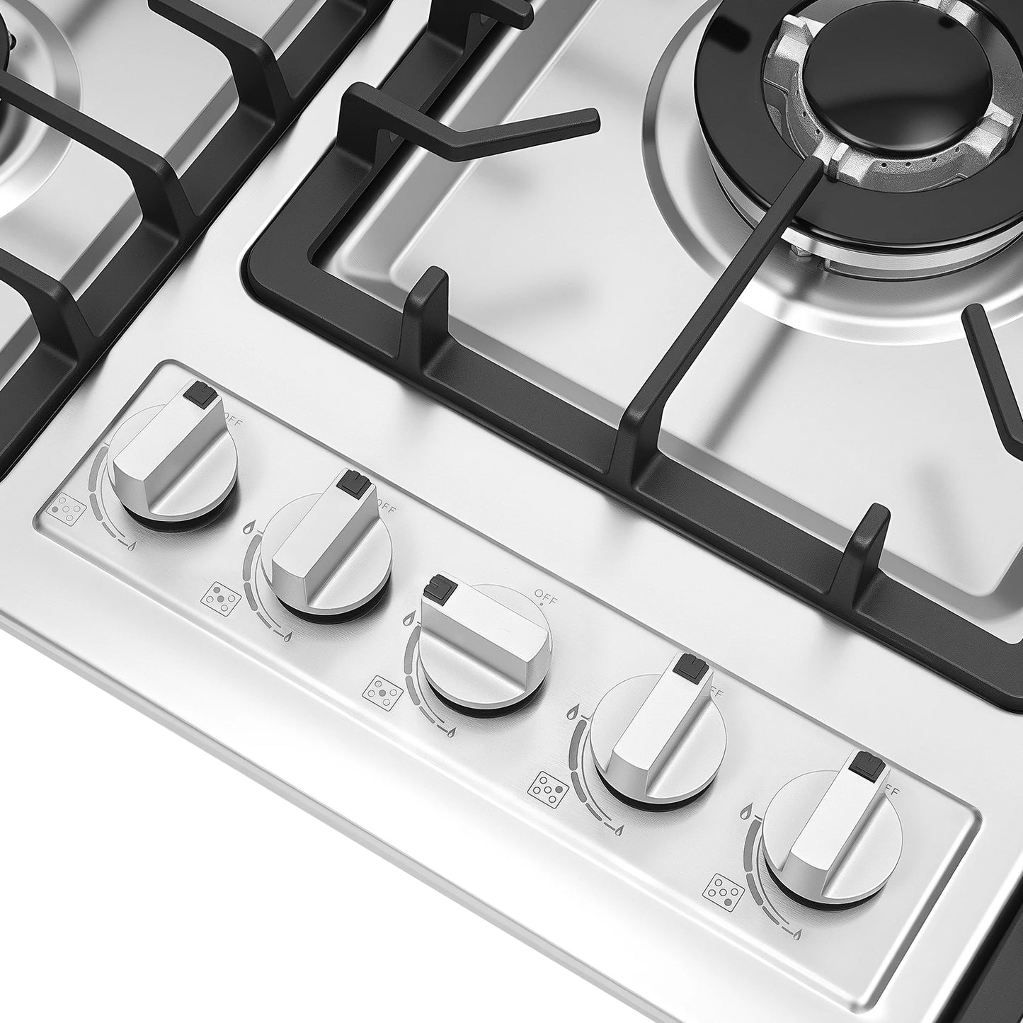 5-Burner Natural Gas Cooktop Drop-In Fierce Fire Kitchen Gas Stove with Flame Failure Protection Stainless Steel Gas Stove