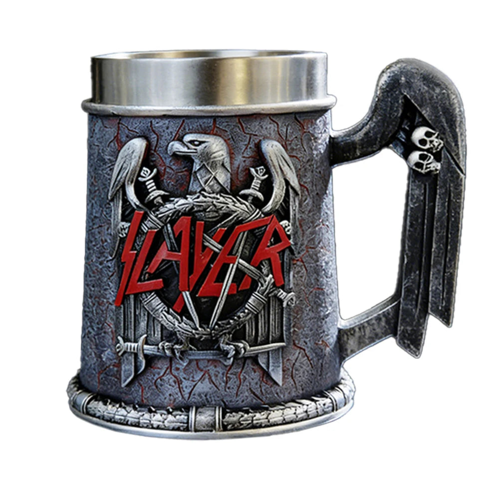 Slayer Tankard Eagle Emblem Mug Resin Outer Stainless Steel Liner Gothic Skull Handle Thrash Metal Band Fan Collectible Gift