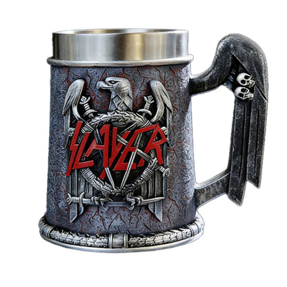 Slayer Tankard Eagle Emblem Mug Resin Outer Stainless Steel Liner Gothic Skull Handle Thrash Metal Band Fan Collectible Gift
