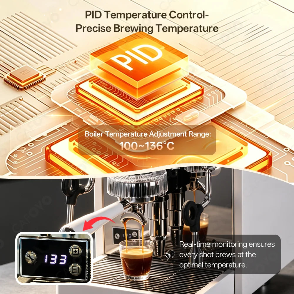 CAFOVO E140 9Bar Semi-Automatic Espresso Machine E61 Group Head 2L Heat Exchange Boiler ULKA Pump PID Adjustable OPV for  Cafe