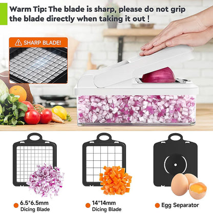 15-in-1 Vegetable Chopper, 7 Blade Veggie Chopper, Practical Food Chopper with Container, Cheese Grater, Home Essentials
