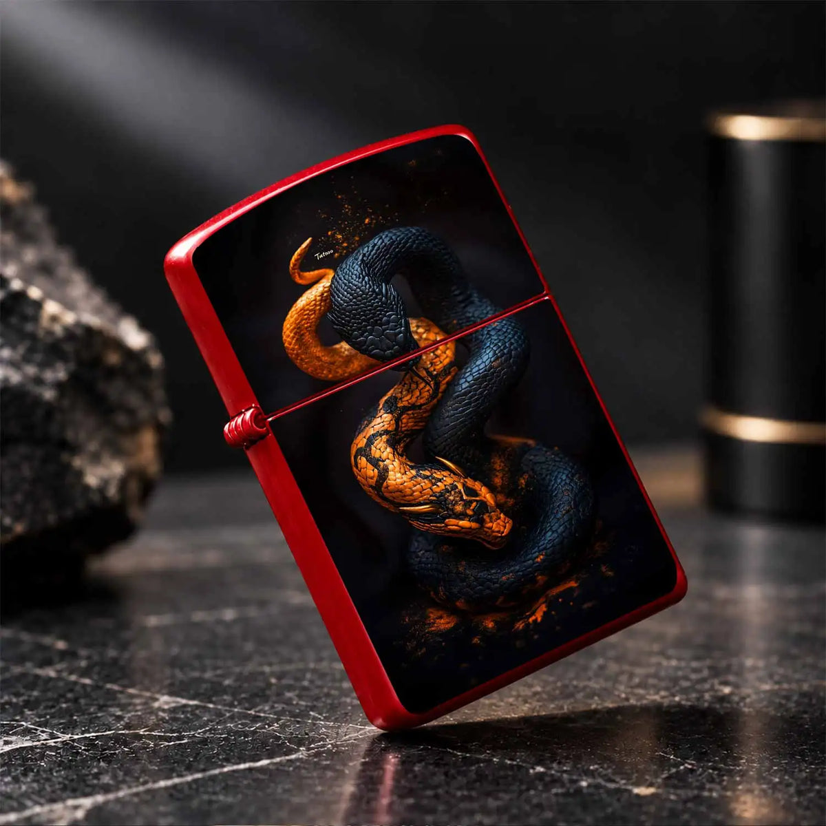 Creative Dual Snake Lighter Dark Bright Orange Contrast Art Texture Ornament Portable Atmosphere Accessory Practical Gift For Home Outdoor Gatherings Friends A Humorous And Interesting Lighter