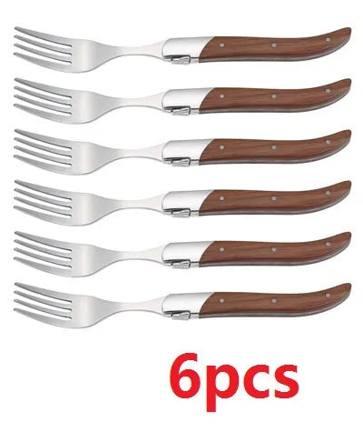 2/4/6/10pcs 8.25inch Laguiole Steak Knives Wood Cutlery Tableware Korean Japanese Dinnerware Rose Wooden Handle Dinner Forks