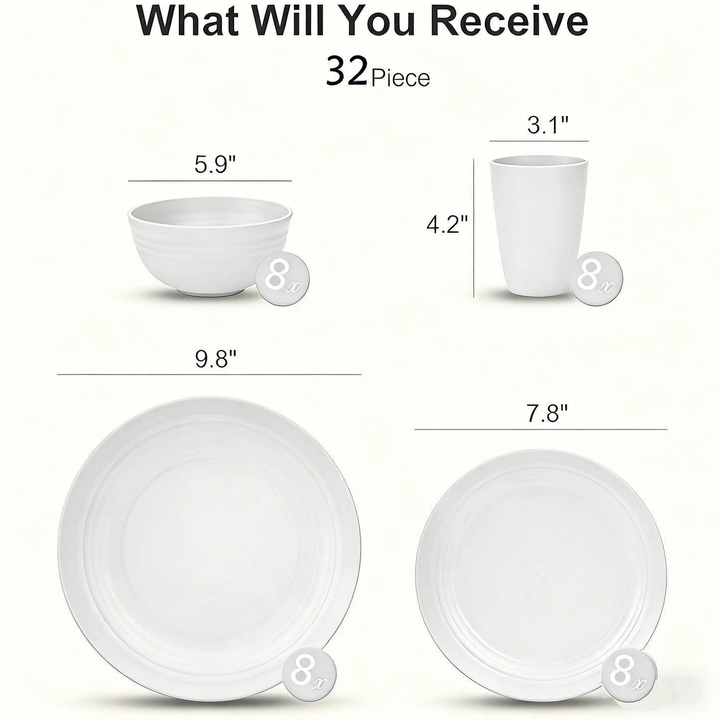 32-Piece Wheat Straw Dinnerware Set | Service for 8 | BPA-Free, Unbreakable, Microwave & Dishwasher Safe | Colorful Plates, Bowl