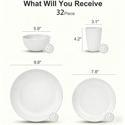 32-Piece Wheat Straw Dinnerware Set | Service for 8 | BPA-Free, Unbreakable, Microwave & Dishwasher Safe | Colorful Plates, Bowl