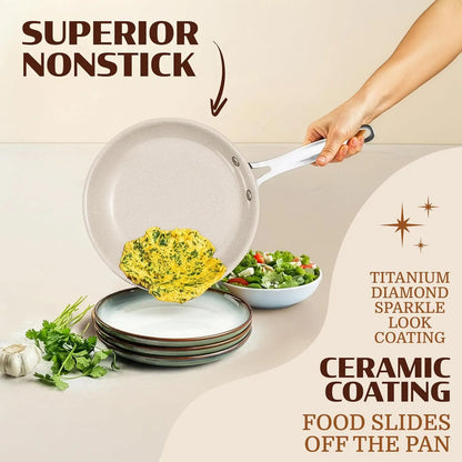 20 Pc Ceramic Nonstick Cookware Set, Complete Pots and Pans with Bakeware, Utensils & Steamer, Oven & Dishwasher Safe, PFOA PFOS Free