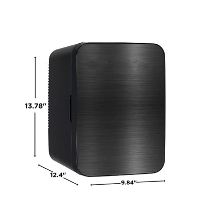 Retro 10L Mini Personal Refrigerator, 15-Can Capacity Black Stainless Steel Mini Fridge for Beverages, Skincare, and Snacks, Portable and Energy-Efficient Mini Cooler for Bedroom, Office, Dorm, or Travel, Compact, Stylish, an