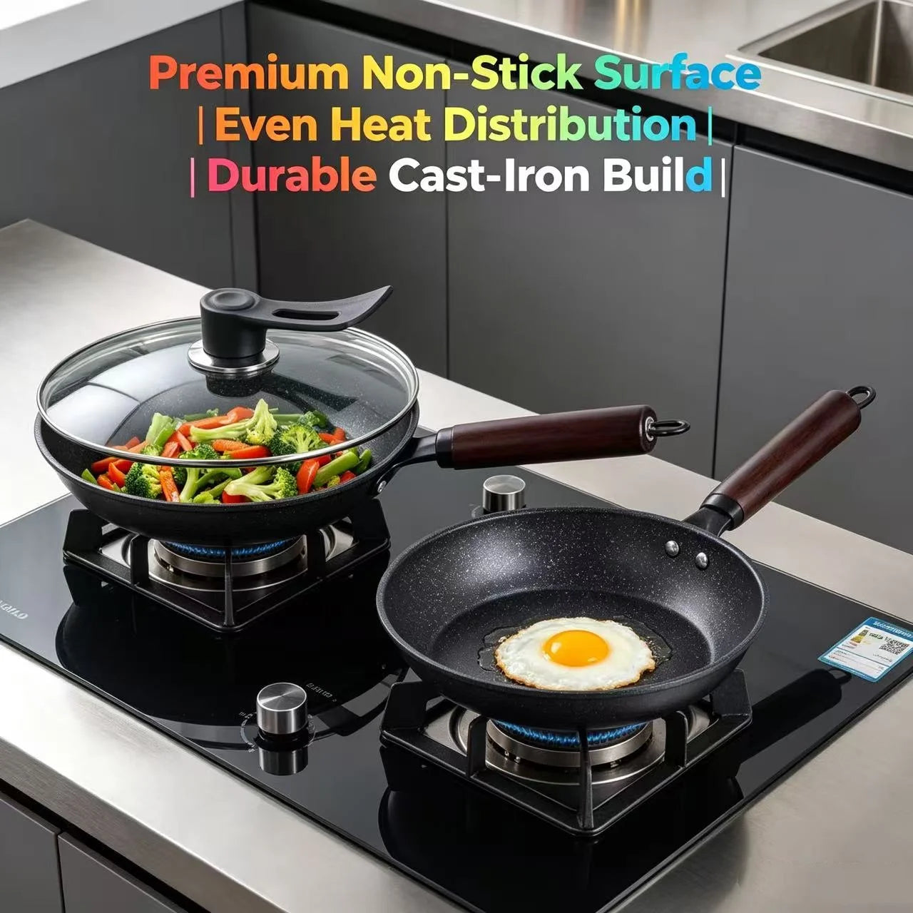 Granite Non Stick Frying Pan, Household Skillet for Steak Egg Pancake, All Stoves Compatible, Works with Induction & Gas Stove