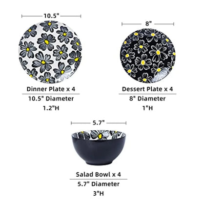 12-pieces Dinnerware Set Ceramic Dish Set Plates Sets Service for 4 Bowl Sets Stoneware Dinnerware Sets 12pcs Plate and Bowl Se