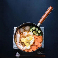 Portable Iron Omelette Pan Non-stick with Wooden Handle Wheat Stone Stockpot Noodle Pot Kitchen Supplies