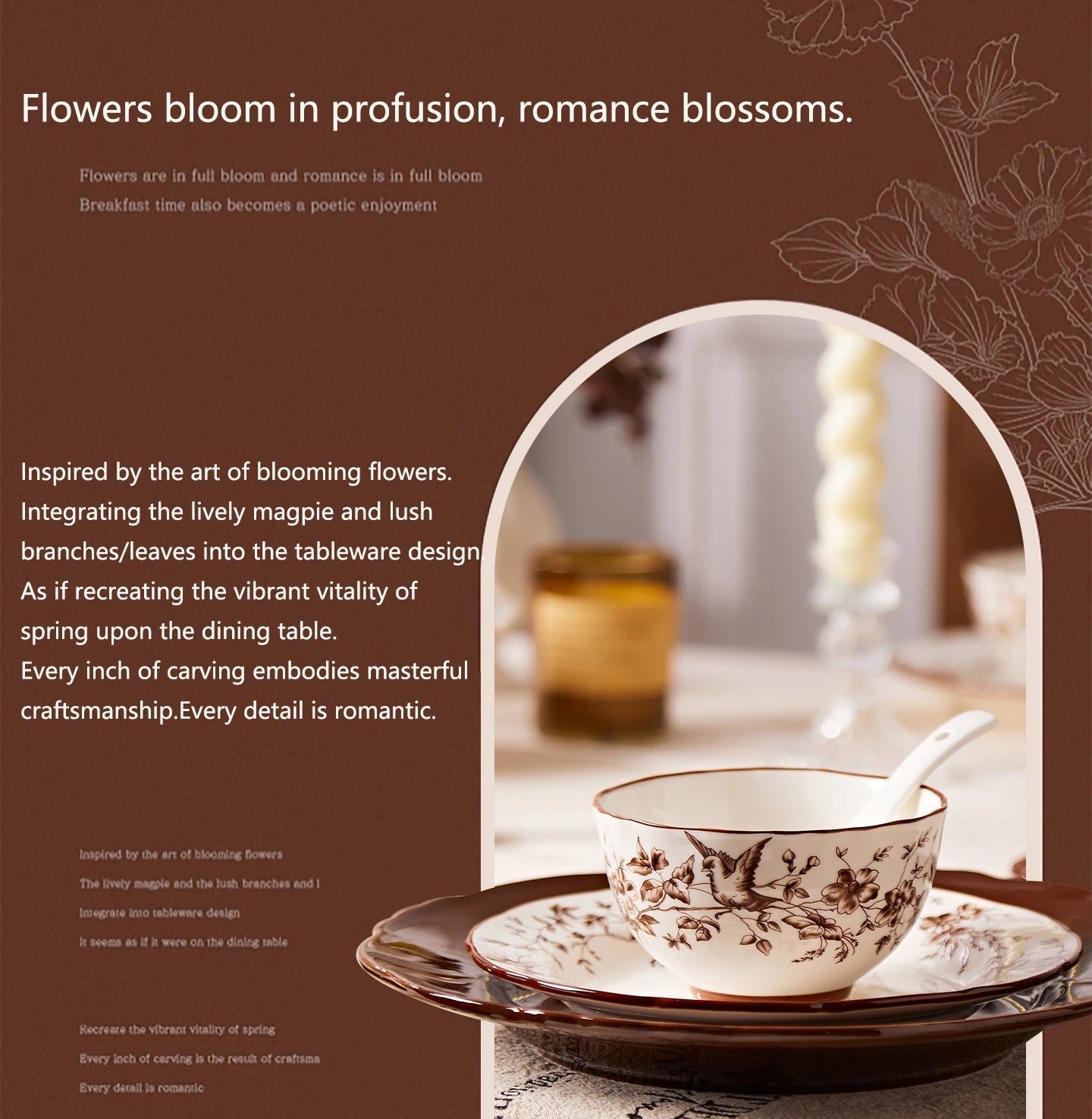 Retro Rose Household Anti-Slip full travel dish set is very luxurious luxury bowl kitchen dinner sets ceramic plates porcelain