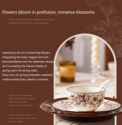 Retro Rose Household Anti-Slip full travel dish set is very luxurious luxury bowl kitchen dinner sets ceramic plates porcelain