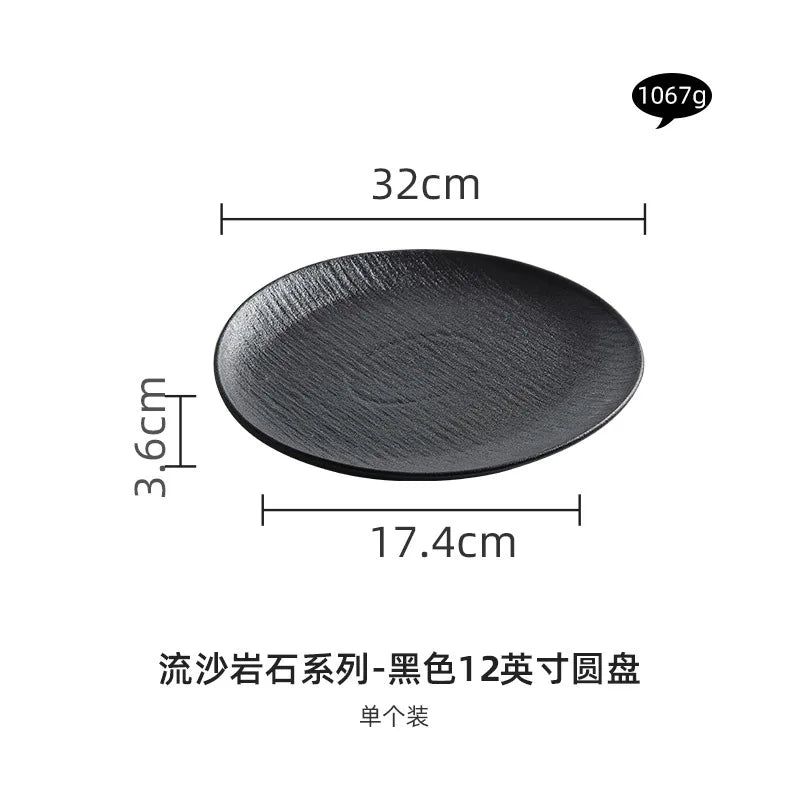 Black and white ceramic tableware, plates, plates, household eating bowls, soup bowls, high-end luxury Japanese tableware sets.