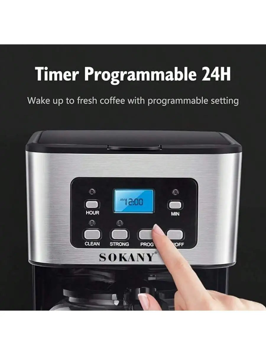 SOKANY Programmable Drip Coffee Maker 12 Cup With 24H Timer Strong Brew LCD Display Keep Warm Auto Shut Off for Home Kitchen