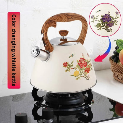 3L Color-Changing Flower Whistling Kettle, Stainless Steel Visual Alert When Water Boils, for Induction & Gas