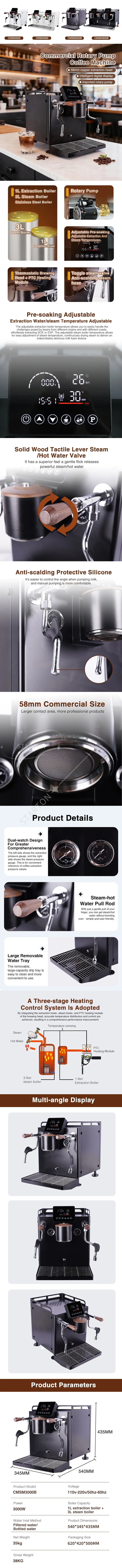 Commercial Espresso Machine 9 Bar Rotary Pump E61 Brewing Head Coffee Machine 3000w Double Boiler Coffee Maker
