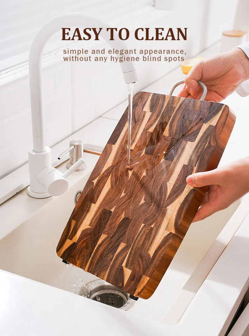 End Grain Butcher Block Premium Acacia Wood Cutting Board Chopping Board for Kitchen with Handle