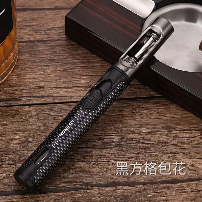 HONEST Metal Windproof Jet Blue Flame Butane Gas Lighter Visible Gas Window Outdoor Camping BBQ Kitchen Cigar Lighters Smoking