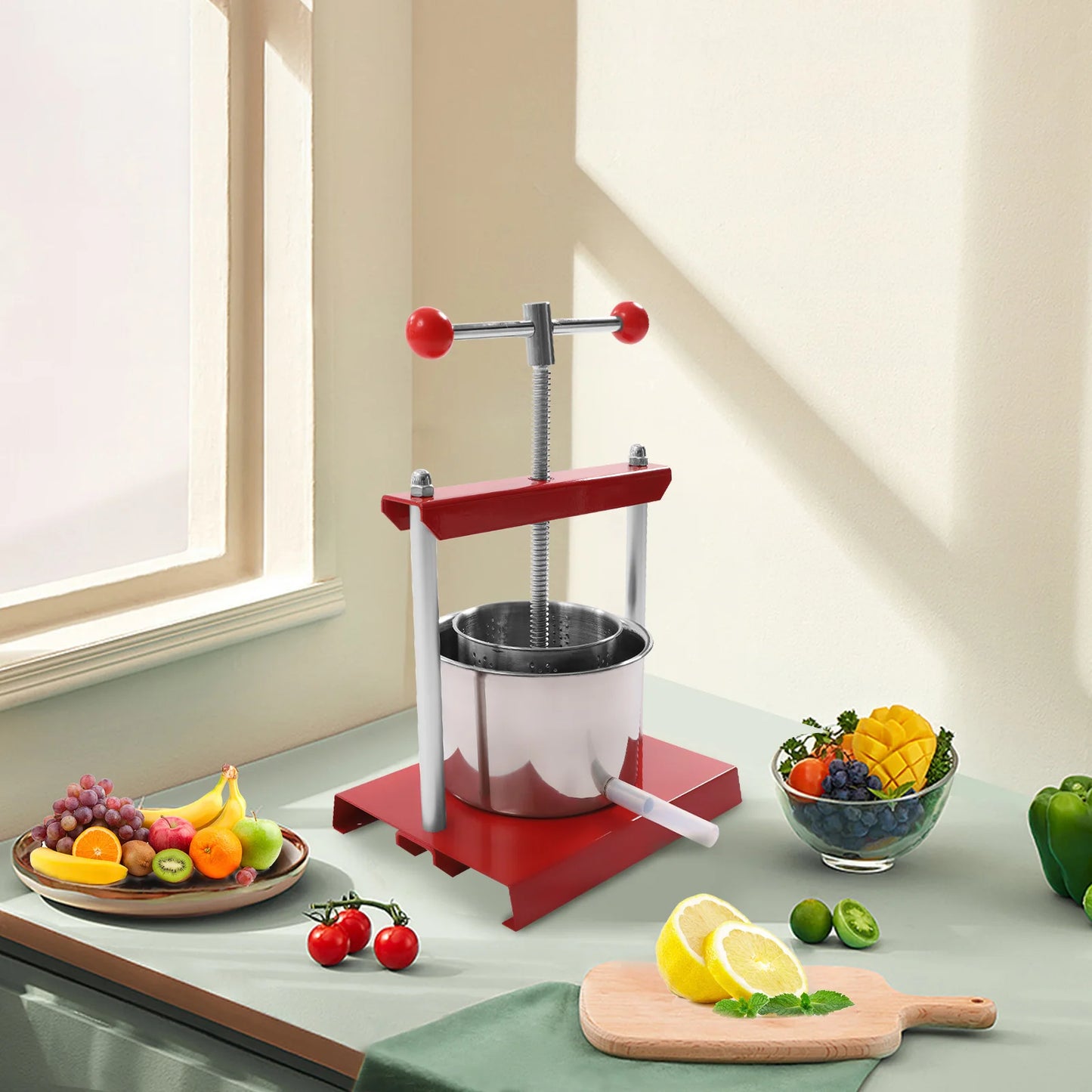 Easy Clean Hand Press Juicer High-Yield Manual Fruit Press with Filter Bag 0.8Gal/1.6Gal Capacity for Cheese, Herbs & Vegetable Juice
