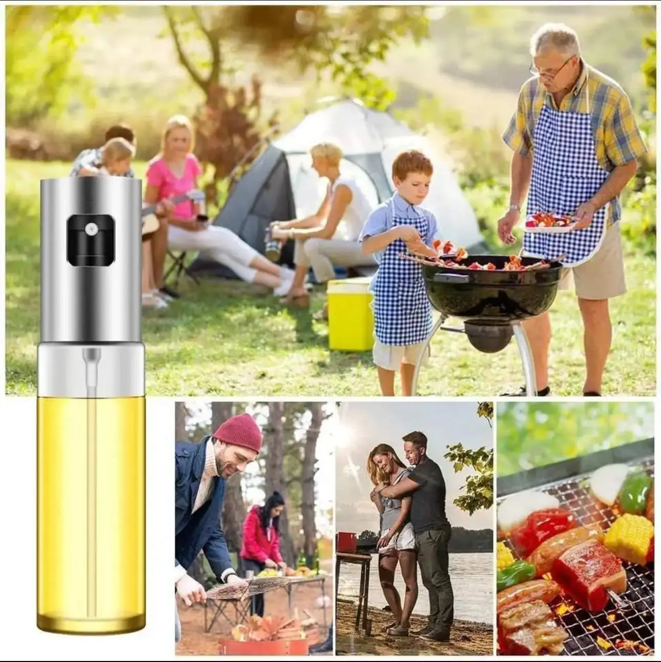 Oil Spray 100ml-Stainless Steel and Glass, Drop Resistant, Oil Dispenser with Accessories, Salad, Vinegar-Air Fryer