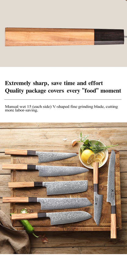 DASHWAY 1PC-7PCS Professional Kitchen Knives Set Utility Santoku Bread Japanese Handmade 67 Layer Damascus Steel Chef Knife