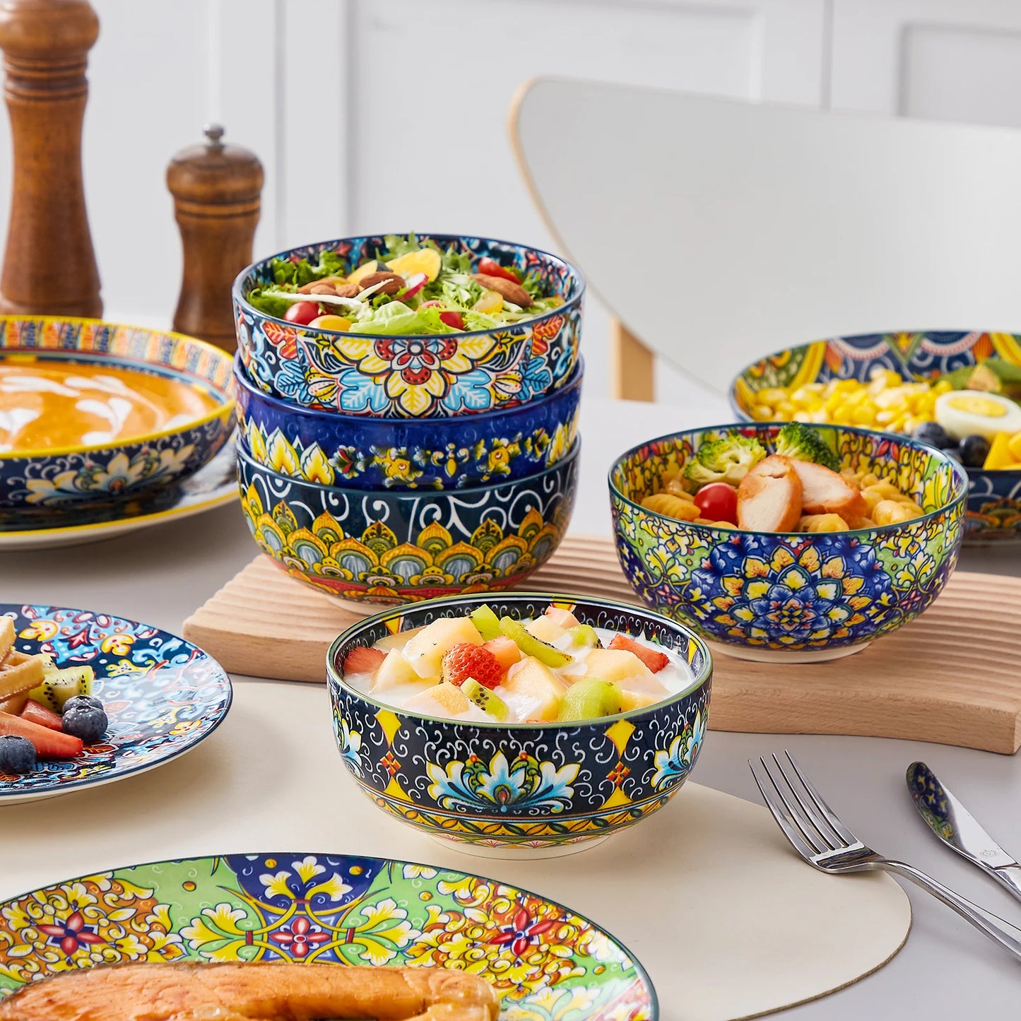 vancasso 24 Pcs Dinnerware Sets Bohemian Double Side Porcelain Ceramic Plates Set with 6PCS Dinner Plate/Dessert Plate/Soup/Bowl