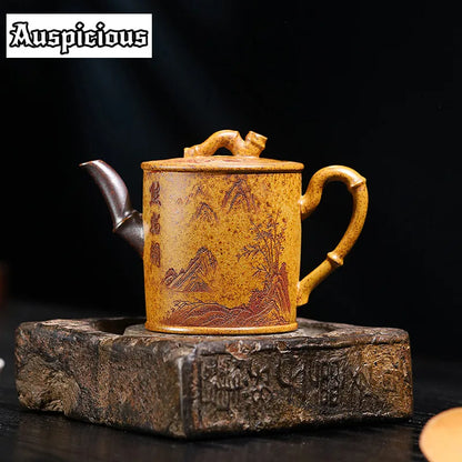 320ml Exquisite Yixing Purple Clay Teapots Handmade Bamboo Section Pot Raw Ore Section Mud Kettle Chinese Zisha Tea Set Gifts