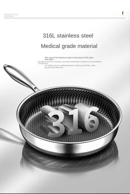 German 316L Stainless Steel Pan Honeycomb flat bottom Non-stick Skillet Frying Uncoated Induction Cooker Gas General Purpose