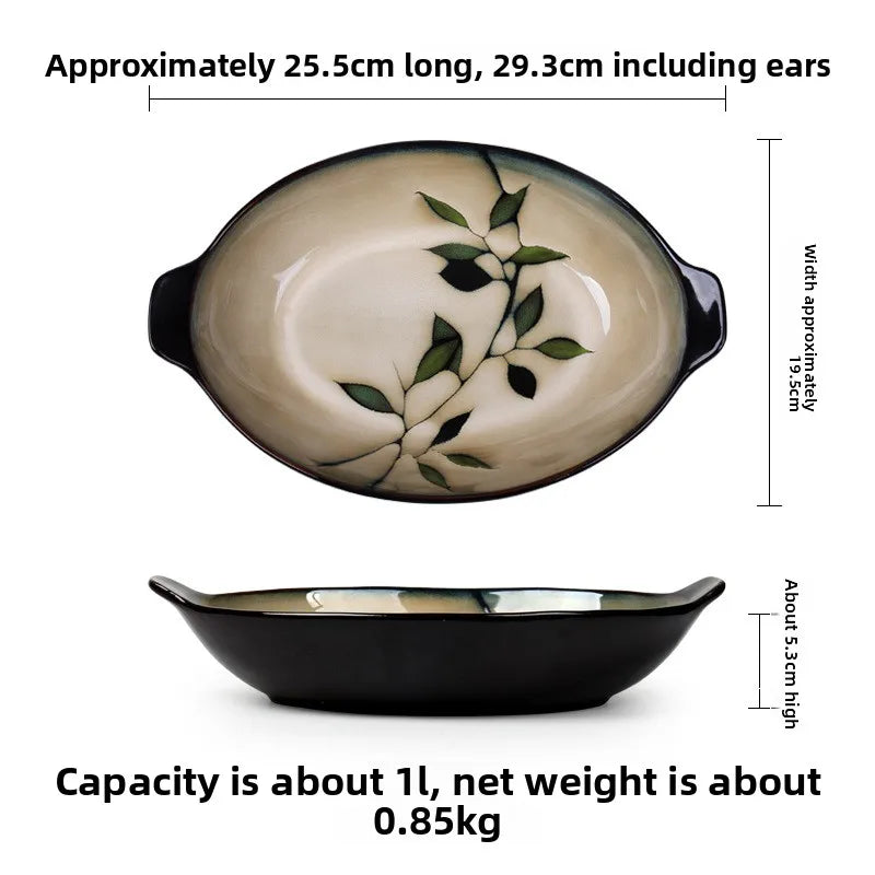 Bamboo Leaf Ceramic Tableware Set Japanese Rice Bowl Large Soup Noodle Bowl Retro Underglaze Hand Painted