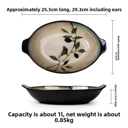 Bamboo Leaf Ceramic Tableware Set Japanese Rice Bowl Large Soup Noodle Bowl Retro Underglaze Hand Painted