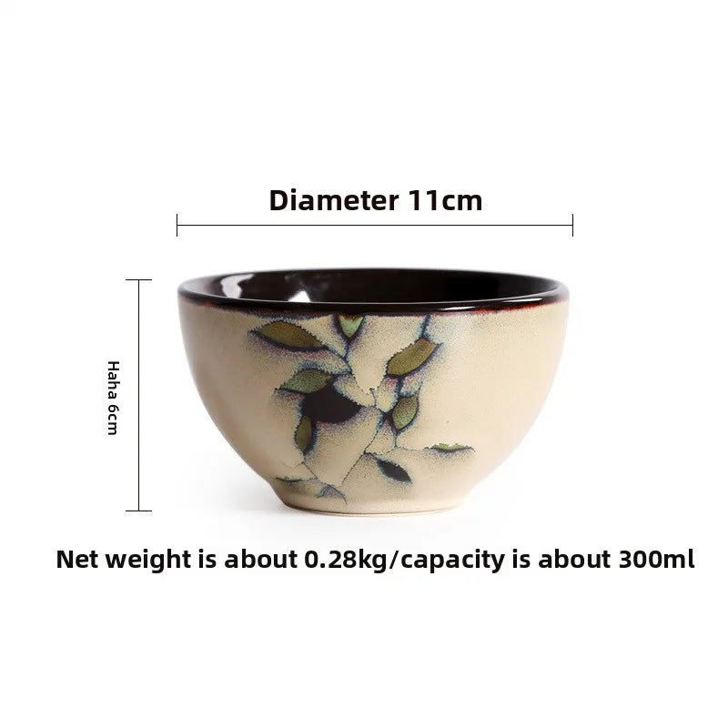 Bamboo Leaf Ceramic Tableware Set Japanese Rice Bowl Large Soup Noodle Bowl Retro Underglaze Hand Painted