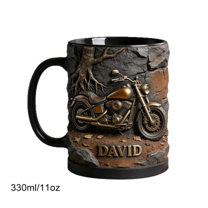 Tea Cups 11 Oz Motorcycle-Themed Handle Cappuccino Drinkware Handmade Ceramic Mug For Breakfast Brunch Office Home Kitchen