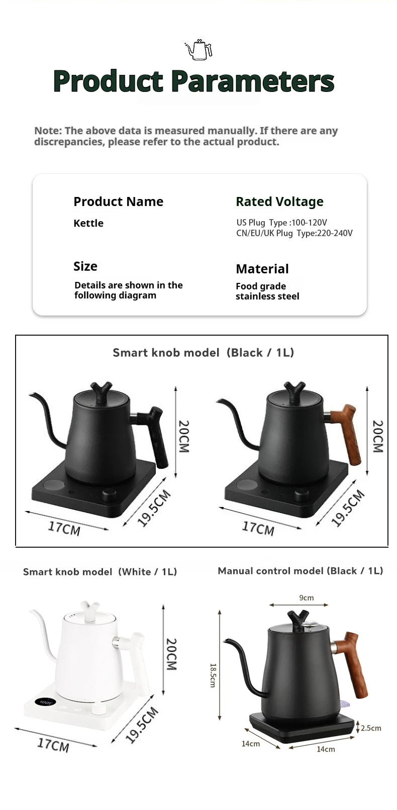 V60 1000W Fast Electric Kettle, 1L Capacity, 304 Stainless Steel, One-Touch Boil & Dry Burn Protection