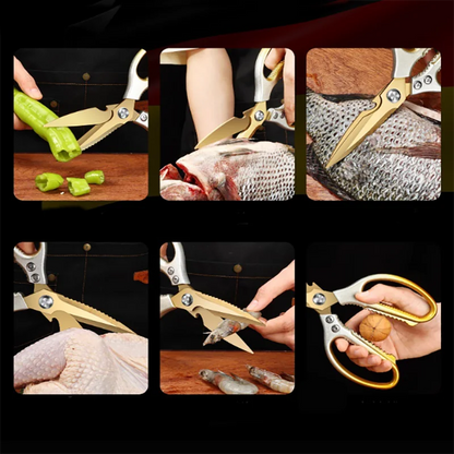 Kitchen scissors - Exquisite gradient gold Strong scissors - Multi-functional chicken duck goose bone killing fish scissors