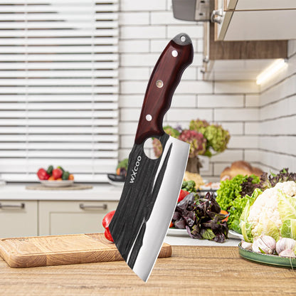 WXCOO Multifunctional Hand Forged Butcher Knife Kitchen Knife Durable Blade for BBQ Meat Cutting Boning Knife Wooden Handle
