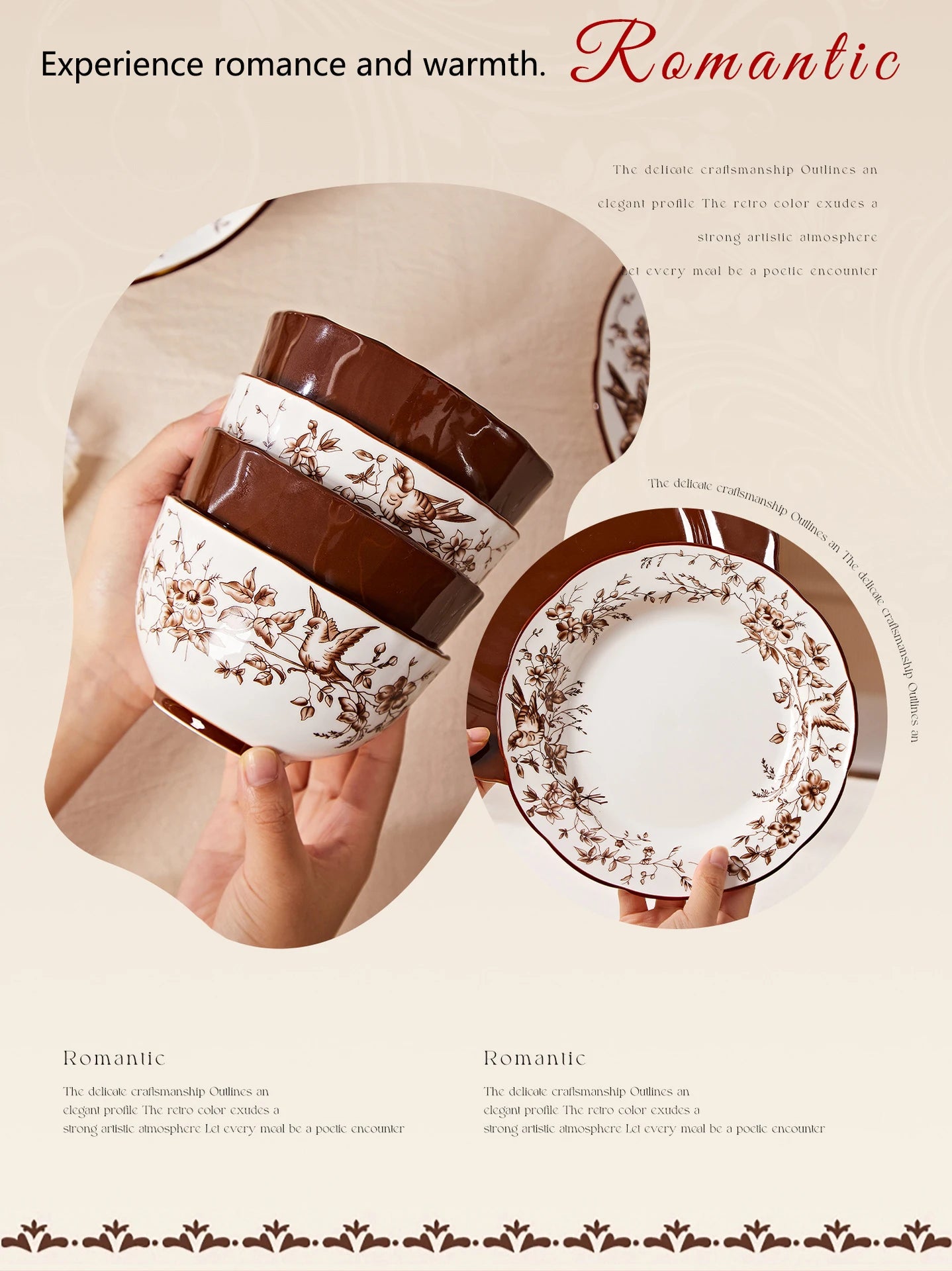 Retro Rose Household Anti-Slip full travel dish set is very luxurious luxury bowl kitchen dinner sets ceramic plates porcelain
