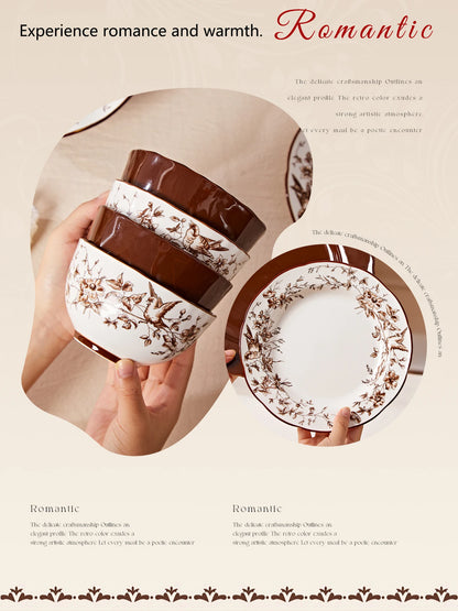 Retro Rose Household Anti-Slip full travel dish set is very luxurious luxury bowl kitchen dinner sets ceramic plates porcelain