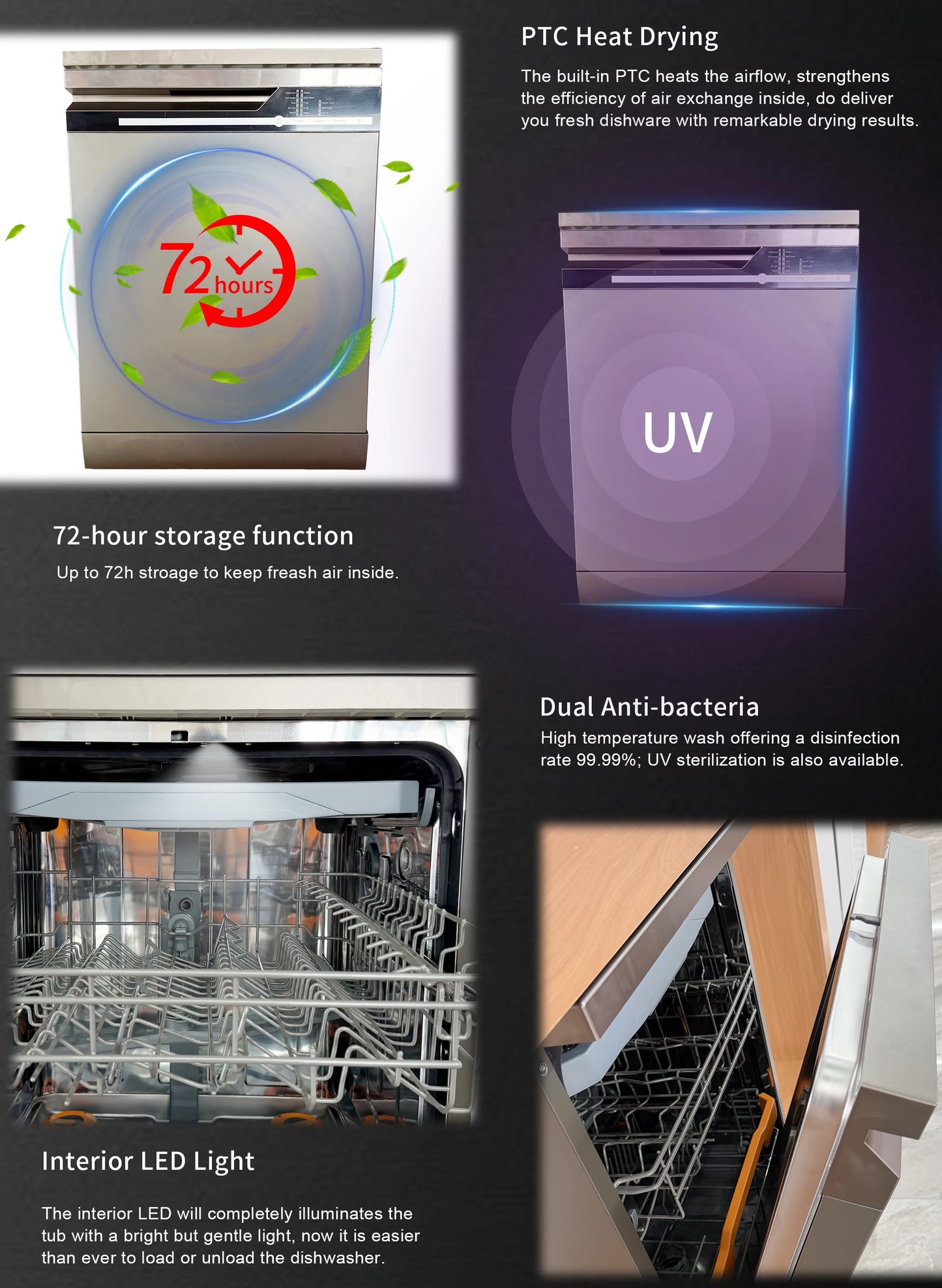High Quality Stainless Steel Dishwasher Household Freestanding and Built in Dual Purpose 14 Setting Multi-functional Dishwasher