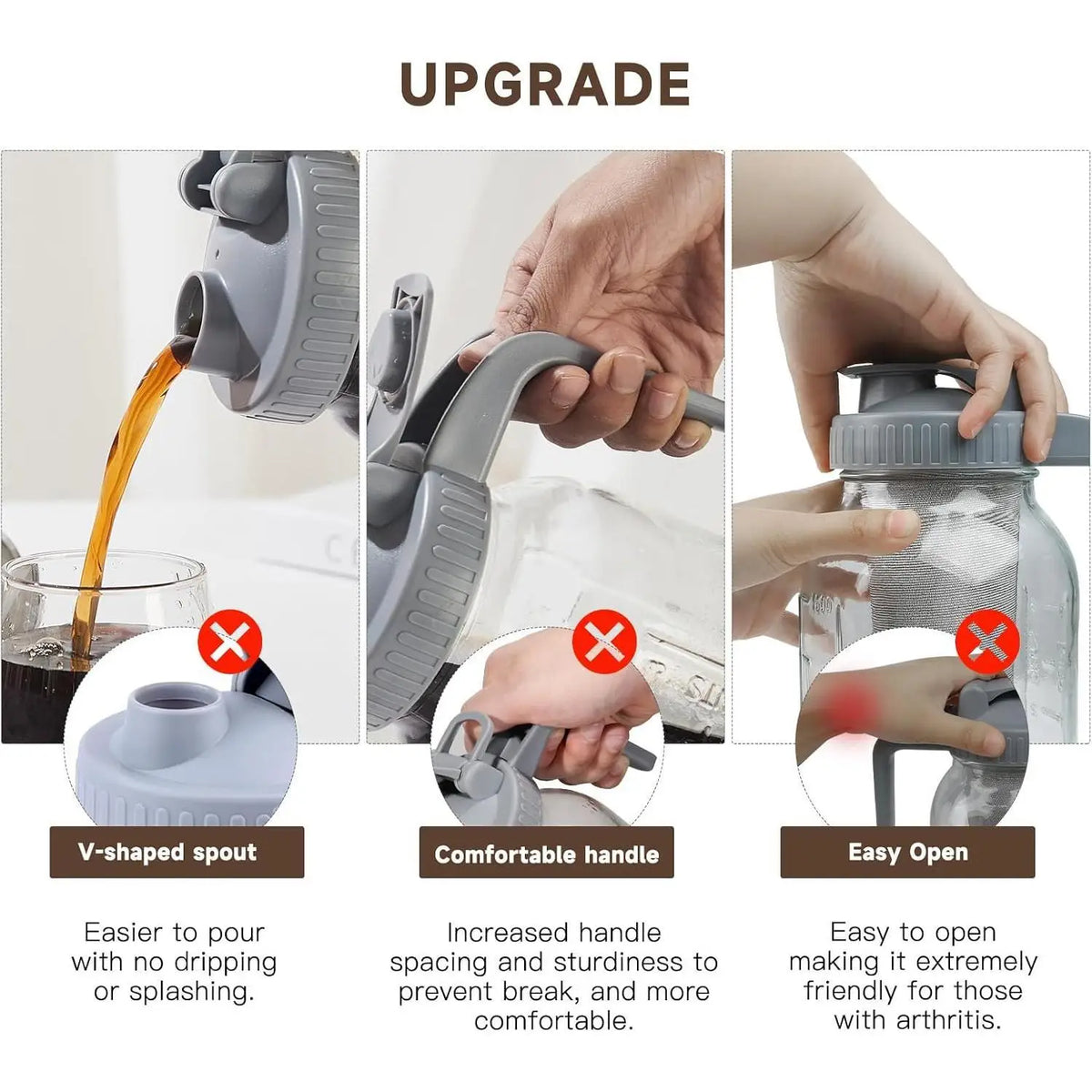 64OZ 1.9L Cold Brew Coffee Maker Glass Pitcher with Stainless Steel Infuser Filter Airtight Lid Pour Spout Wide Mouth Thick Glass Jug for Iced Coffee Fruit Tea Brewing Kitchen Drinkware