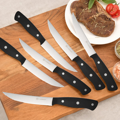 8 Pieces 5 Inch Steak Knives Set, Pointed Tip Serrated Steak Knives With POM Triple Rivets Handle, Dishwasher Safe