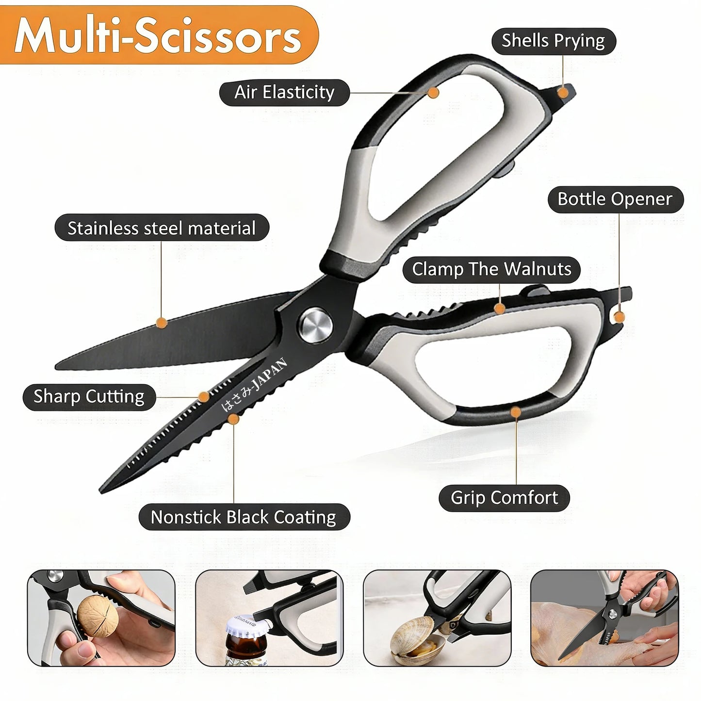 2 Pcs Heavy Duty Multi-Purpose Kitchen Scissors - Flexible Handle for Cutting Chicken Bones,Meat,Craft & Office Use, Ladies Gift