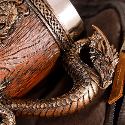 2026 Medieval Large Dragon Barrel Beer Tankard 304 Stainless Steel Inner Tea Coffee Mug Stein Cup 500 ml