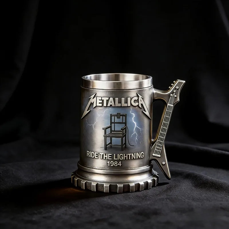 Metallica Ride The Lightning 1984 Collectible Mug, Guitar Handle Stainless Steel Lined Beer Stein, Heavy Metal Rock Fan Gift
