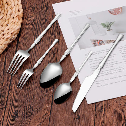 6/24/30Pcs Thin Cutlery Stainless Steel Sliver Tableware Western Dinner Set Solid Color Knife Fork Spoon Mirror Kitchen Utensils
