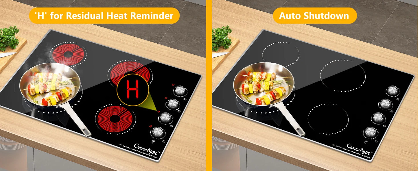 Electric Cooktop 30 Inch - 4 Burners Built-in Ceramic Cooktop, 30" Radiant Electric Stove Top with Knob Control 7200W