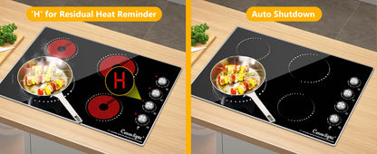 Electric Cooktop 30 Inch - 4 Burners Built-in Ceramic Cooktop, 30" Radiant Electric Stove Top with Knob Control 7200W