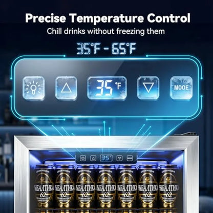 Beverage Refrigerator Cooler for Soda, Wine or Beer - Mini Fridge Freestanding Cooler with Glass Door, Adjustable Shelves Digit