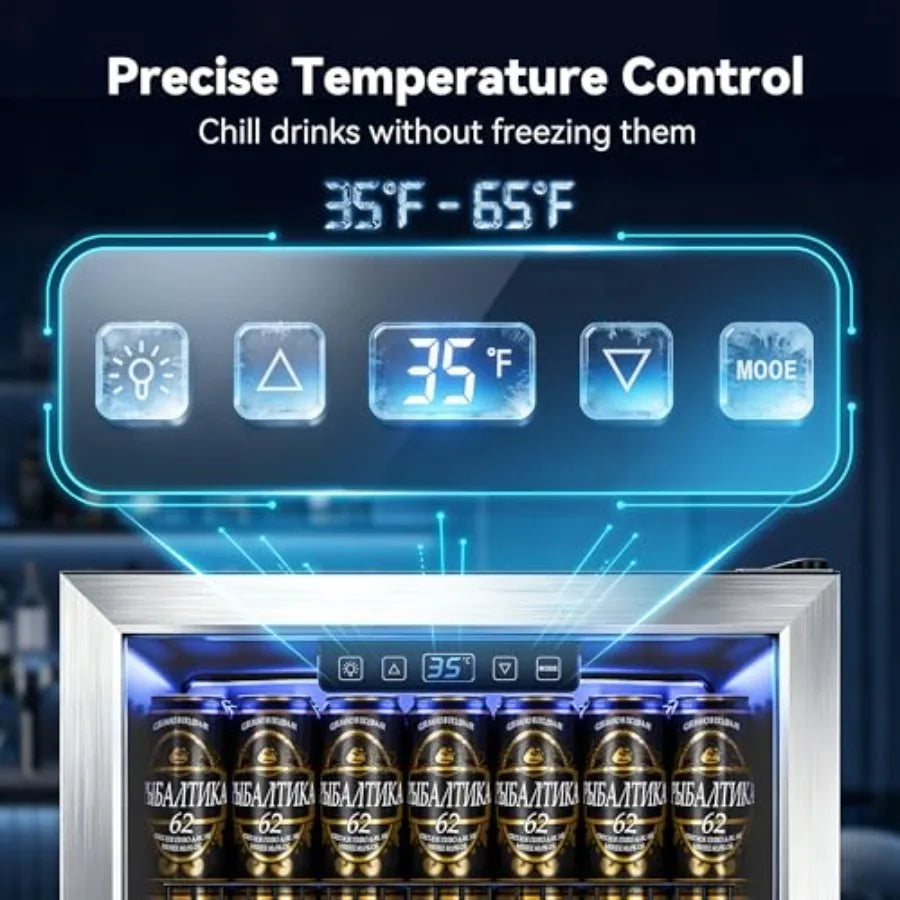 Beverage Refrigerator Cooler for Soda, Wine or Beer - Mini Fridge Freestanding Cooler with Glass Door, Adjustable Shelves Digit