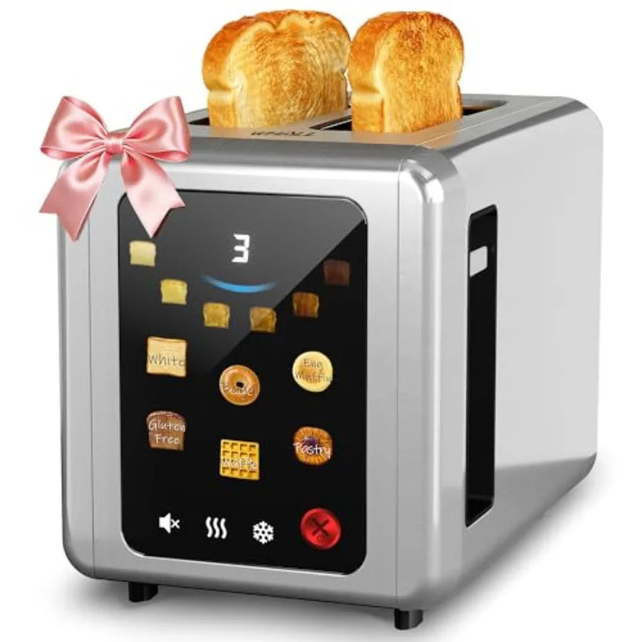 Full Touch Screen 2-Slice Stainless Steel Toaster with 1.5'' Wide Slot Digital Timer 6 Bread Types 6 Shade Settings Crumb