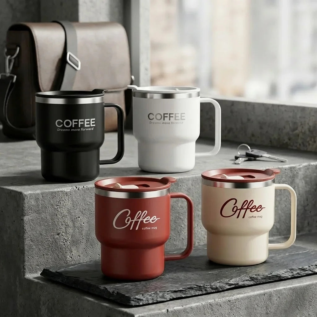 Sealed Thermal Water Cup With Handle Portable 304 Stainless Steel Double Insulated Coffee Mug Travel Office Milk Coffee Cup
